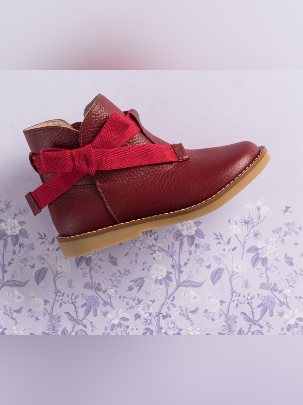 NWT Elephantito Sunny Bootie Boot Bow Fall Red Burgundy 3